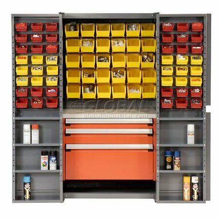 GLOBAL INDUSTRIAL Security Work & Storage Cabinet w/ YL/RD Bins, 590 lbs. Weight, 38inW x 24inD x 72inH 159008